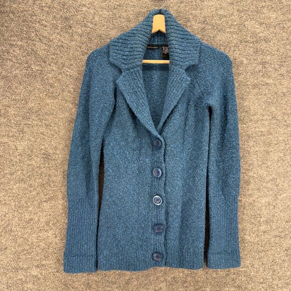 Moda International Cardigan Women XS Blue Button Knit Wool Collared Long Sleeve - Picture 1 of 6